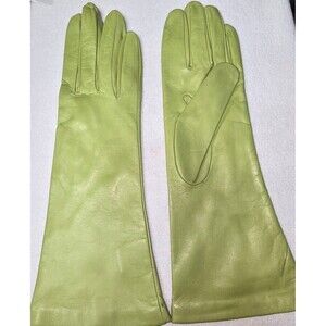 Vintage Long Green Leather & Silk Gloves Made in Italy